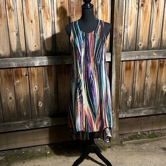Karen Kane dress knee/midi hi-lo geometric multi-color Small FIRM on PRICE - Picture 1 of 6